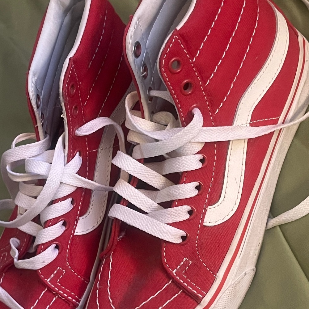 Vans Kids Red and White High-Top Sneakers